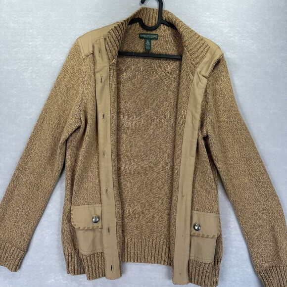 Ralph Lauren Jean Company Women’s XL Button Up Cardigan Sweater Western Tan Knit - Picture 5 of 15